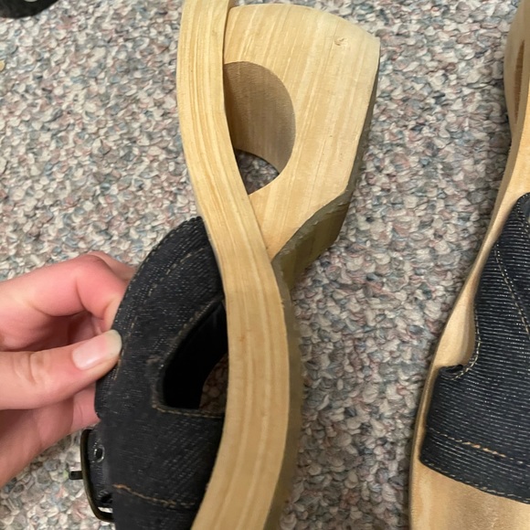 Vintage Sketchers Denim Wood Wedge Platform Sandals - Picture 6 of 11